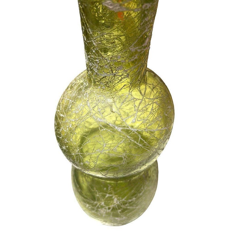 Spanish Mid Century Spaghetti String Green Art Glass String Decanter Bottle