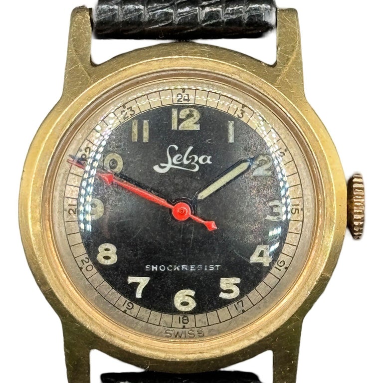 Selza Automatic WWII Military Aviation Pilot Cold Capped 14K Gold Watch