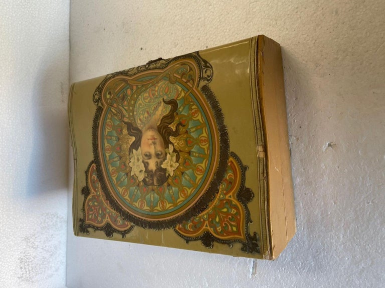 Art Nouveau Satin Lined Jewelry Box with/ Portrait on Cover