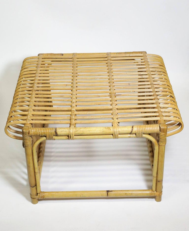 Restotrf Skeleton Italian Pencil Reed Rattan Ottoman, style of Frank Albini