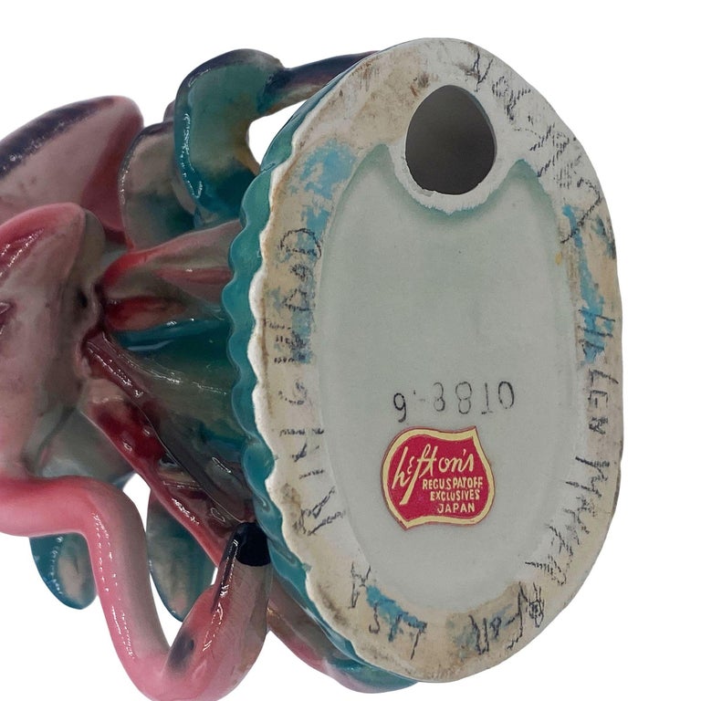 Mid-century Mother & Daughter Pink Flamingo Ceramic Tabletop Statue By Leftons