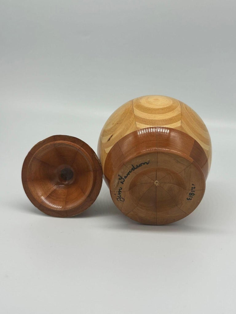 Hand Carved Marquetry Inlay Pear Shaped Vessel with Lid