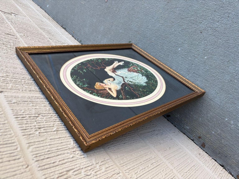 1920's Framed French Artwork "Lovers Message" by Marcel Le Boulte