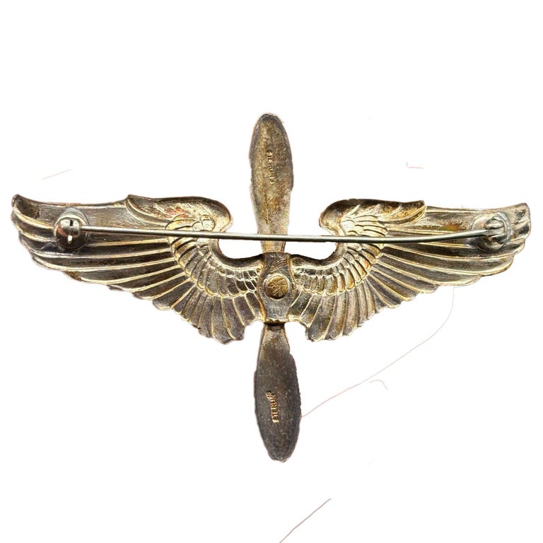 WWII USA Air Corps Force Sterling Silver Brooch Pin Badge by Meyer
