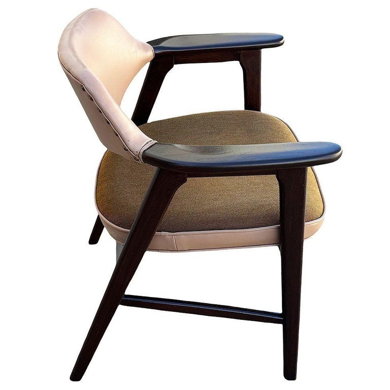 Mid-Century Dark Oak Accent Armchairs w/ Beige Seat By Paoli Furniture, Set of 3