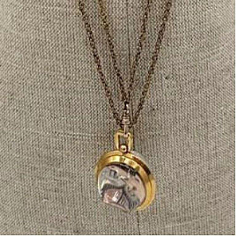 French Gold Bubble Pendant Watch w/ Skeleton View by Avril w/ 14K Gold Chain
