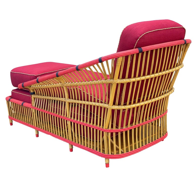 Restored Stick Reed Rattan "President" Chaise Lounge