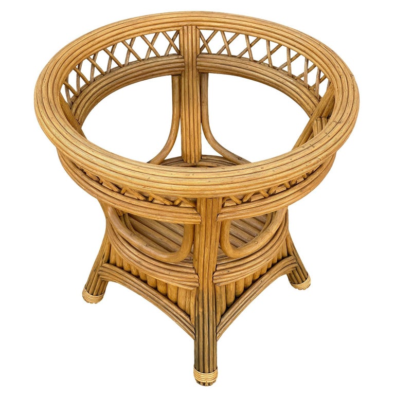 Art Deco Presidents Stick Reed Rattan Round Glass Top Dining Table