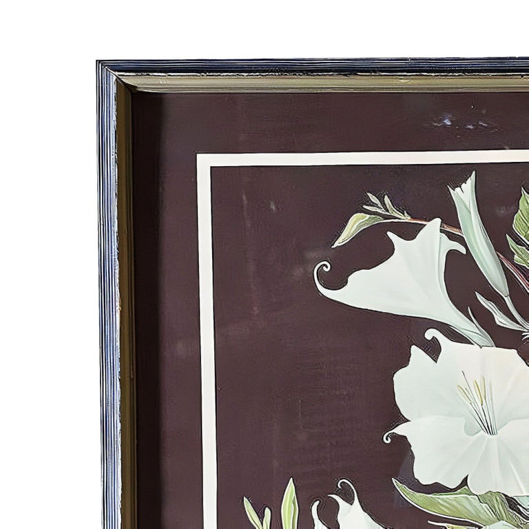 Ikebana Arranged White Petunia Foral Scenic Lithograph by Lithoin, Framed