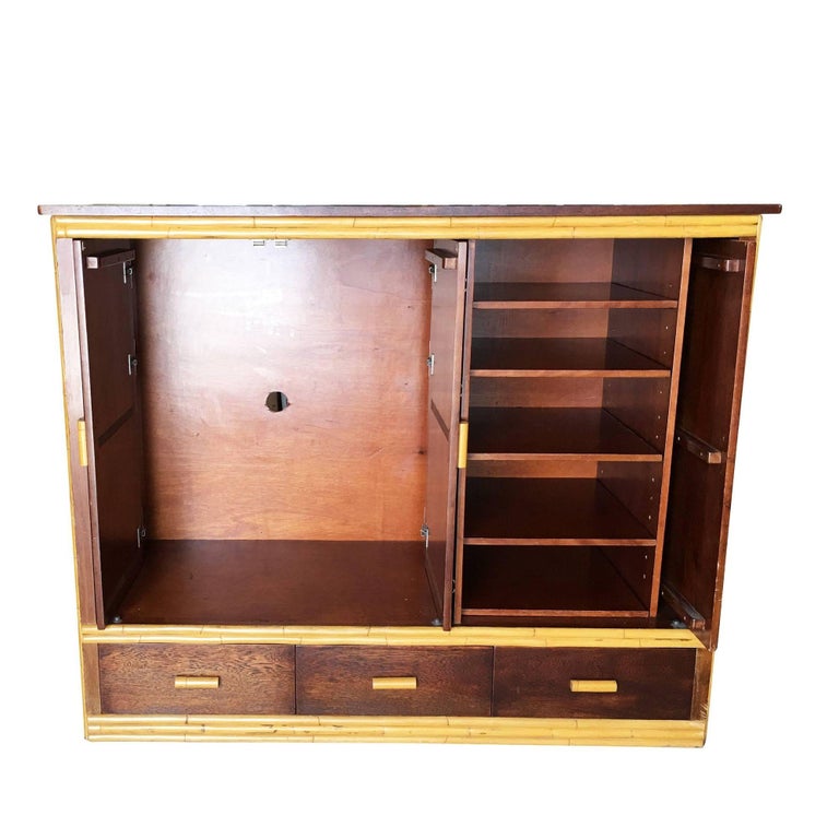 Rare Restored Bespoke Rattan & Mahogany Armoire