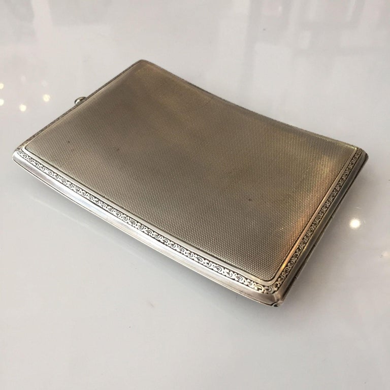 German Sterling Silver Cigarette Case with a Sapphire Stone