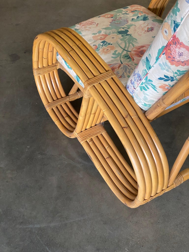 Restored Mid Century 5-Strand Reverse Pretzel Rattan Lounge Chair