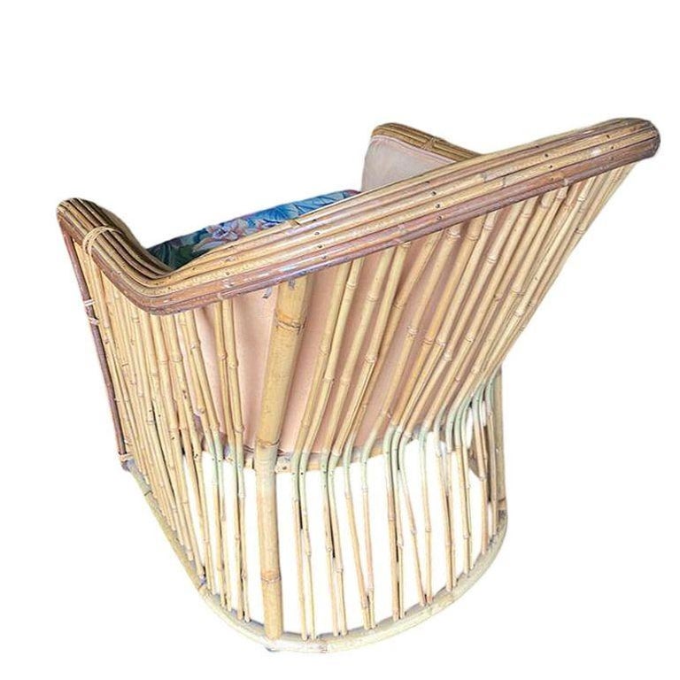 Set of Four Pencil Reed Rattan Armchair, Restored, 1970s