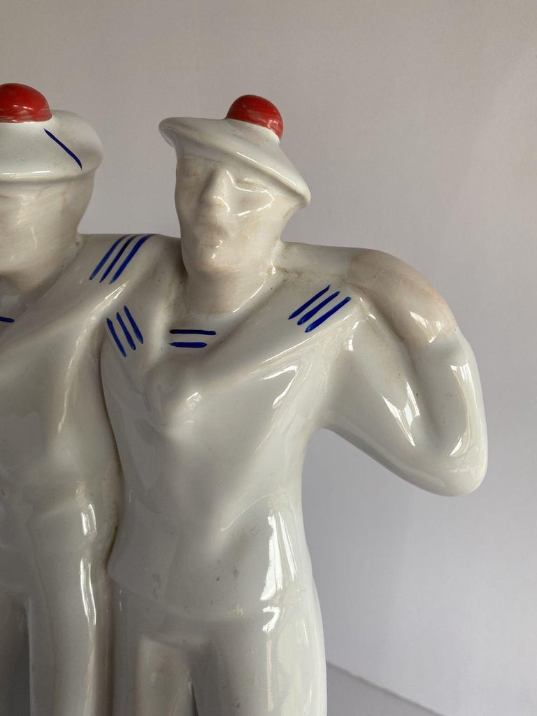 Art Deco Sailors on Leave Earthenware Ceramic Sculpture by Edouard Cazea