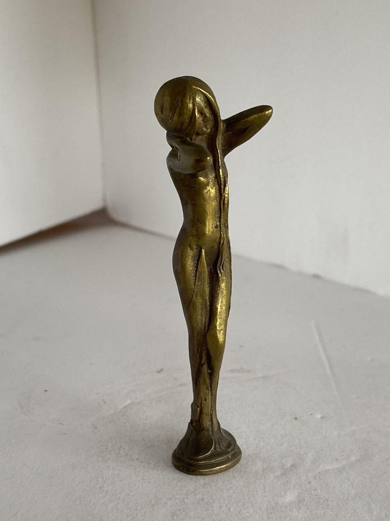 Bronze Letter Wax Seal Stamp Featuring Nude Bathing Women Art Nouveau