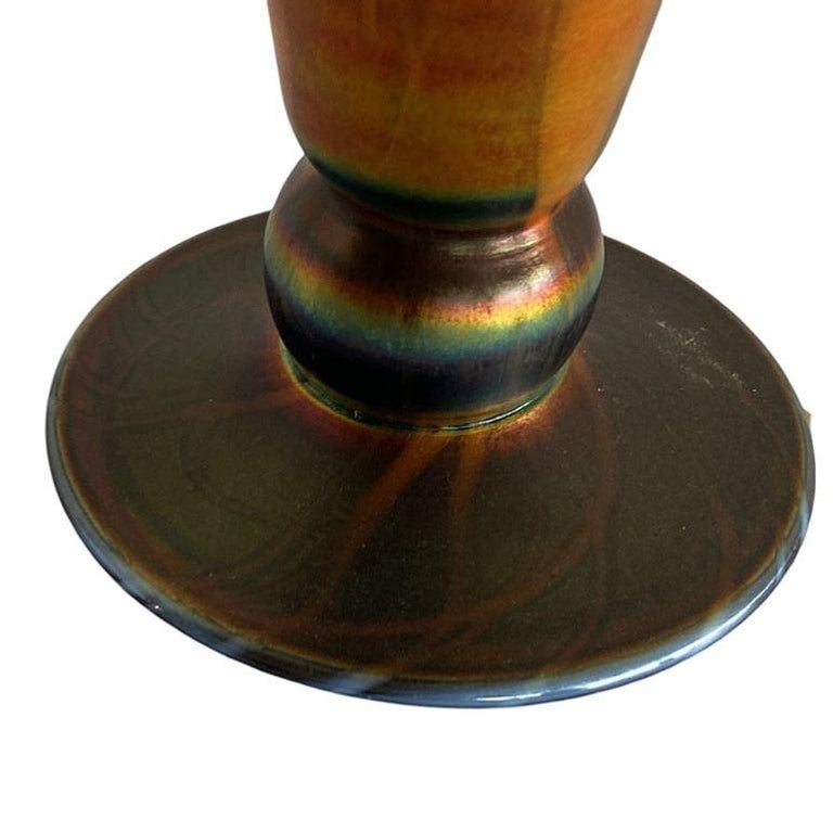 Rare Early 20th Iridescent Handblown Heart & Vine Vase Set by Imperial