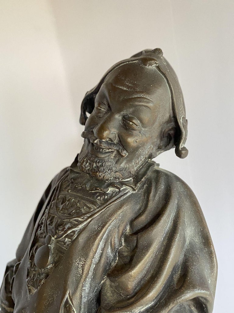Victorian Bronze Jester Sculpture by After Alfred Barye, France 1860