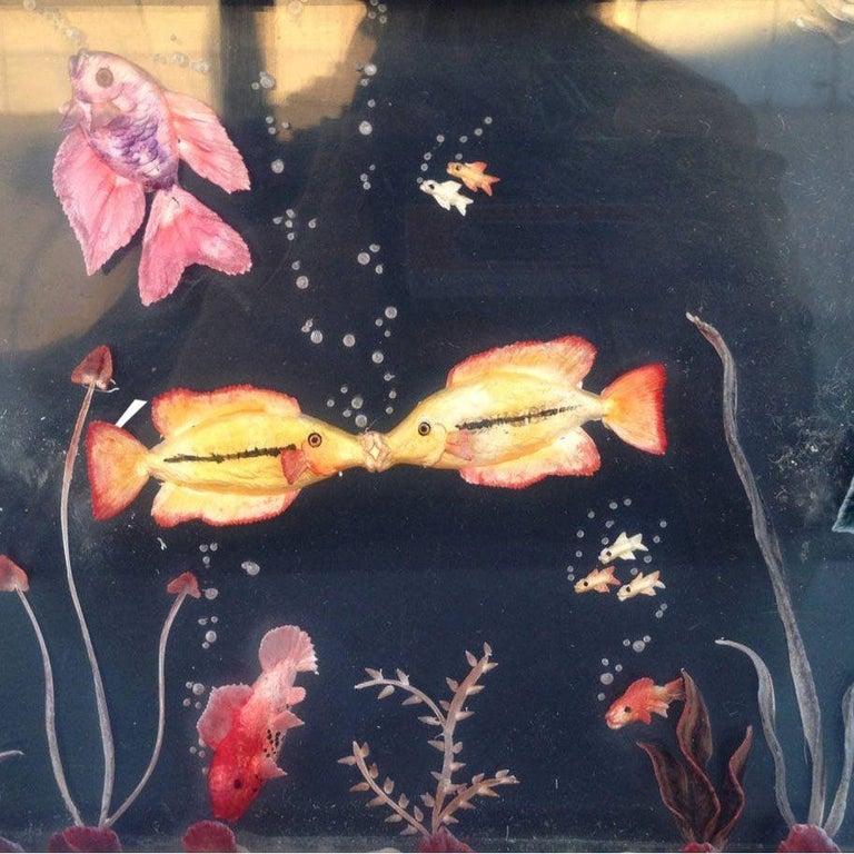 Mid-Century Brass Aquarium Light Up Lamp w/ Shade