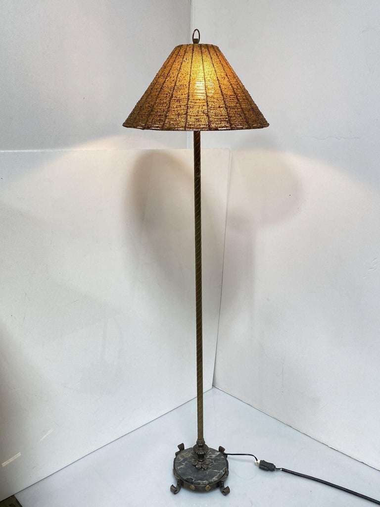 Brass & Marble Empire Iron Marble Floor Lamp w/ Beaded Shade