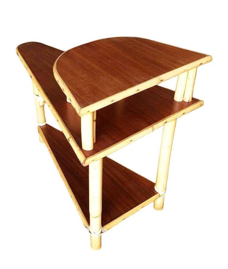 Restored Mid-century 3-Tier Wedge Side Lamp Table w/ Mahogany Tops