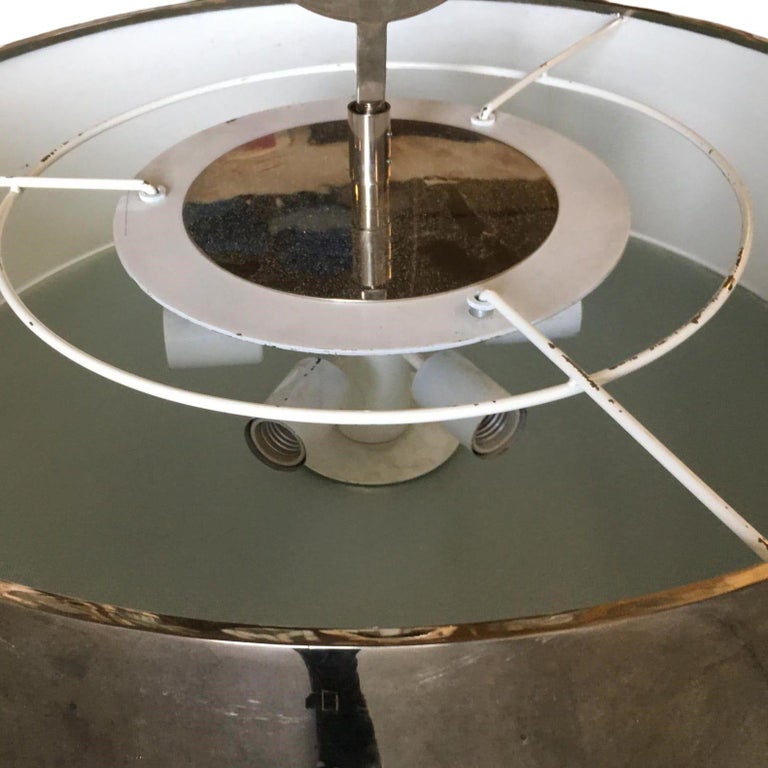 Chrome Drum Chandelier with Frosted Glass Shade
