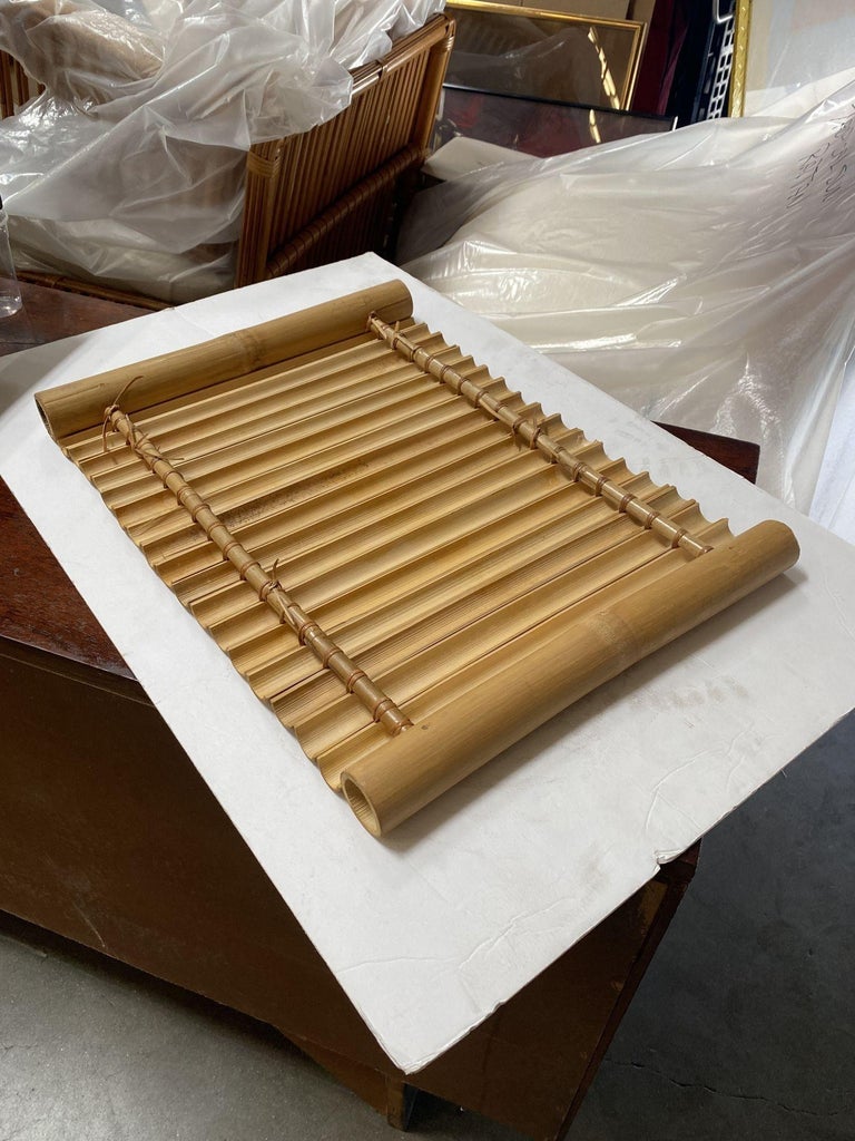 Restored Mid Century Tropical Split Bamboo Serving Tray, Pair
