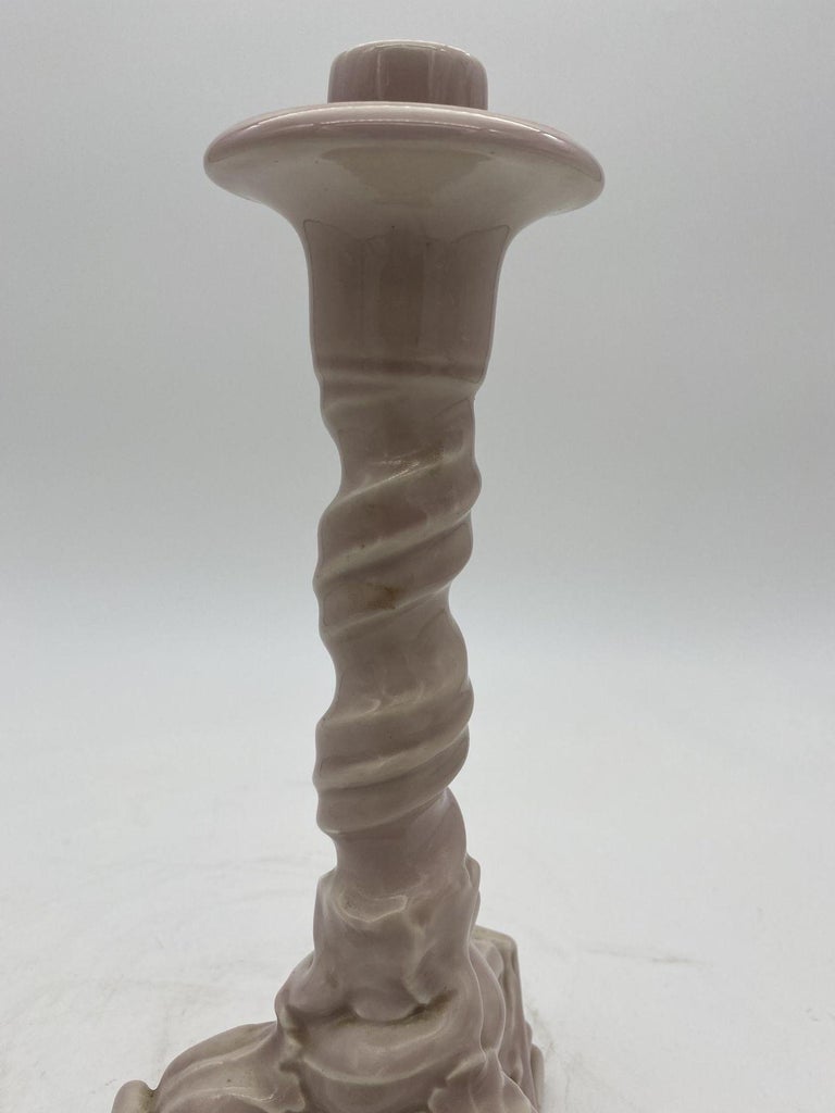 Rare Rockwood Pottery Candlestick holders Light Pink Dolphin 1919