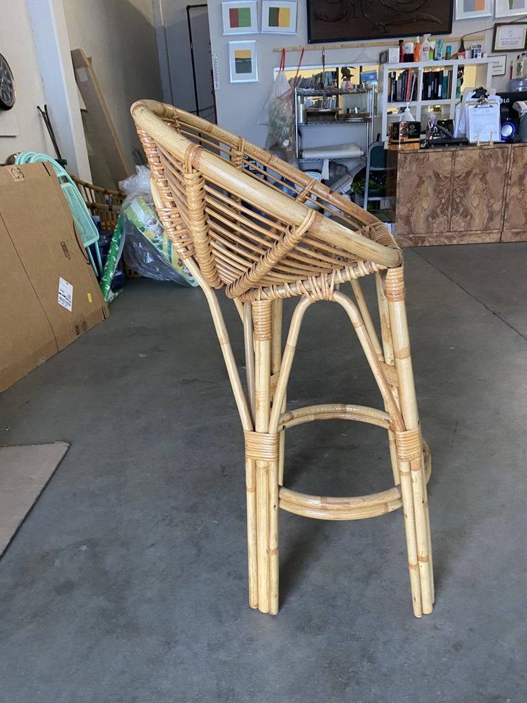 Restored Stick Rattan Bar Stools in the Manner of Albini, Pair