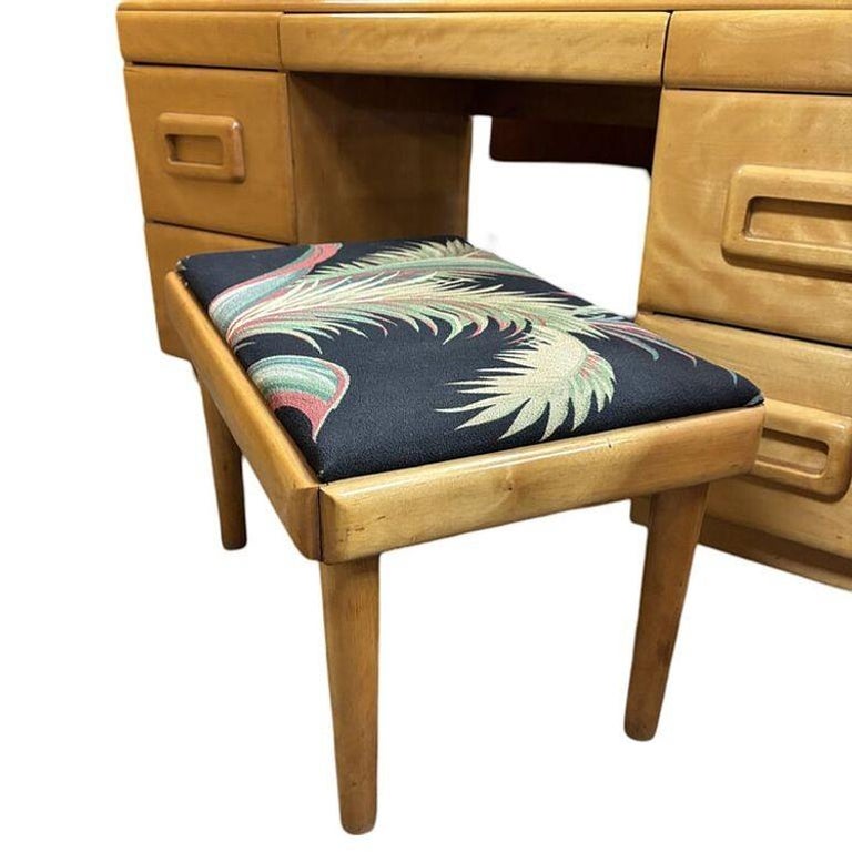 MCM Blond Maple Vanity/ Dressing Table w/ Bench by Russel Wright for Con