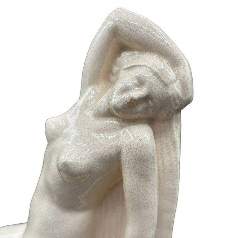 French Art Deco Nude Female Ceramic Sculpture signed by F. Trinque
