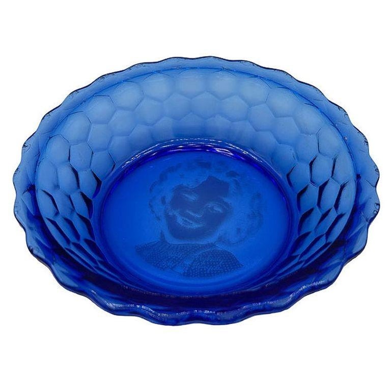 Art Deco Cobalt Shirley Temple Blue Glass Decrotive Bowl Pair by Hazel-Atlas