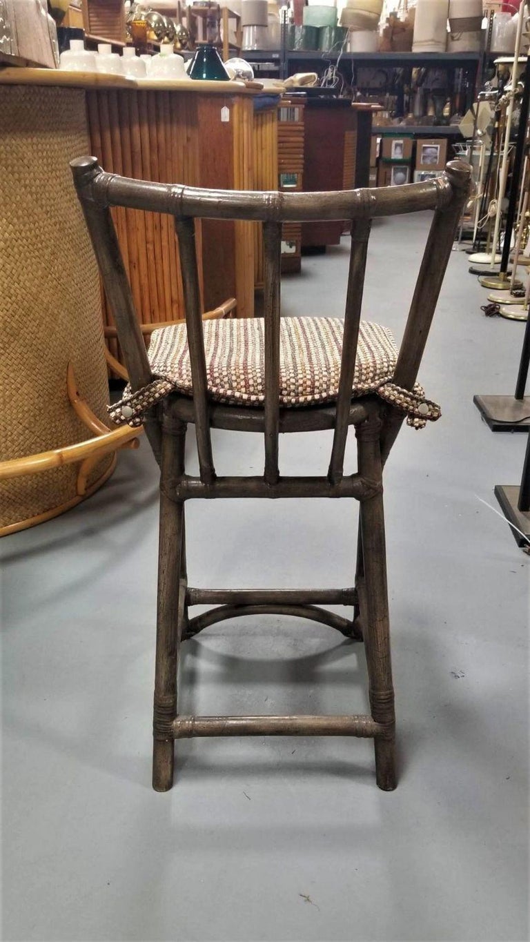 Mid Century Dark Stained Rattan Bar Stools with Stick Back, set of 8