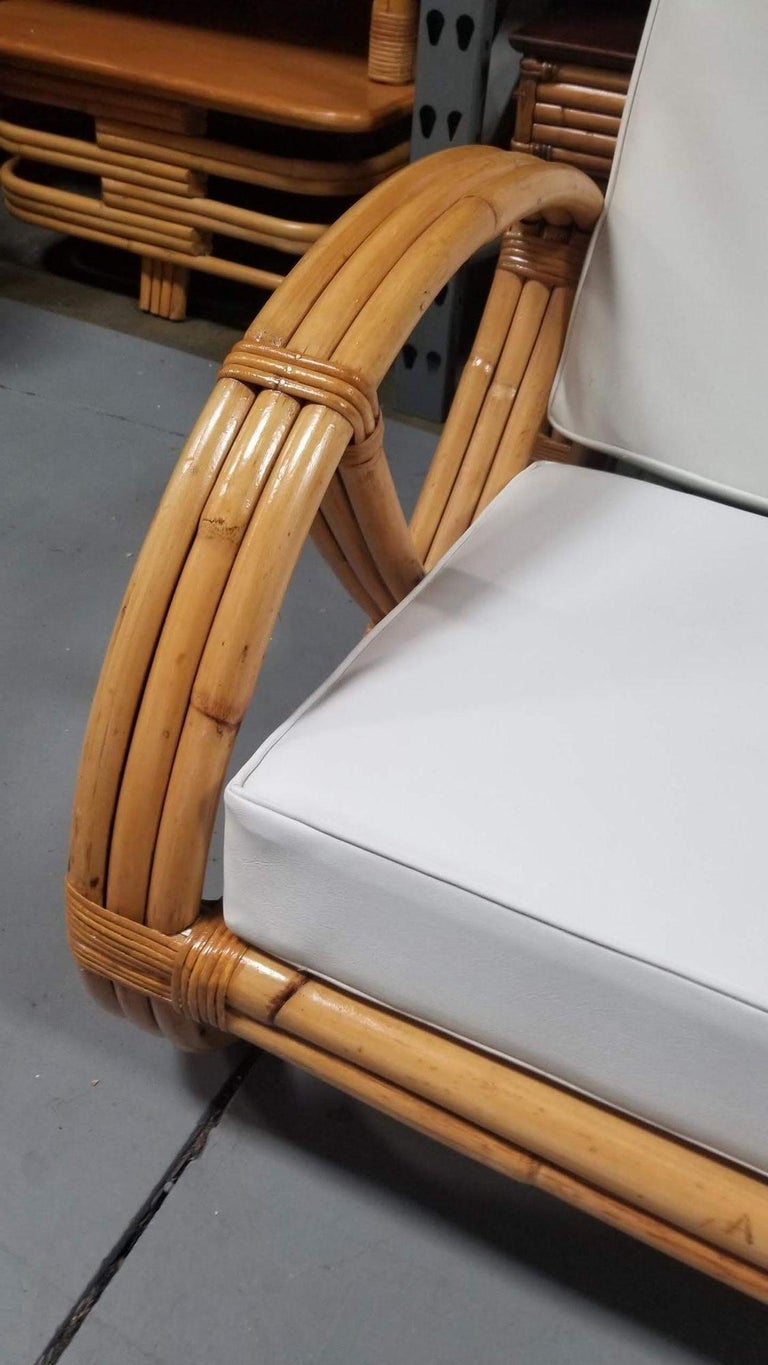 Restored Rattan Three-Strand Full Pretzel Lounge Chair and Three-Seat Sofa Set