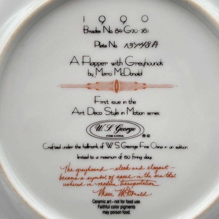 "A Flapper W Greyhounds" Art Deco Style Ceramic Decorative Plate by WS George