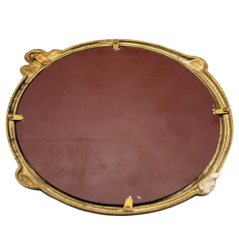 Cast Brass Art Nouveau Round Wall Mirror with Ivy Lady Portrait
