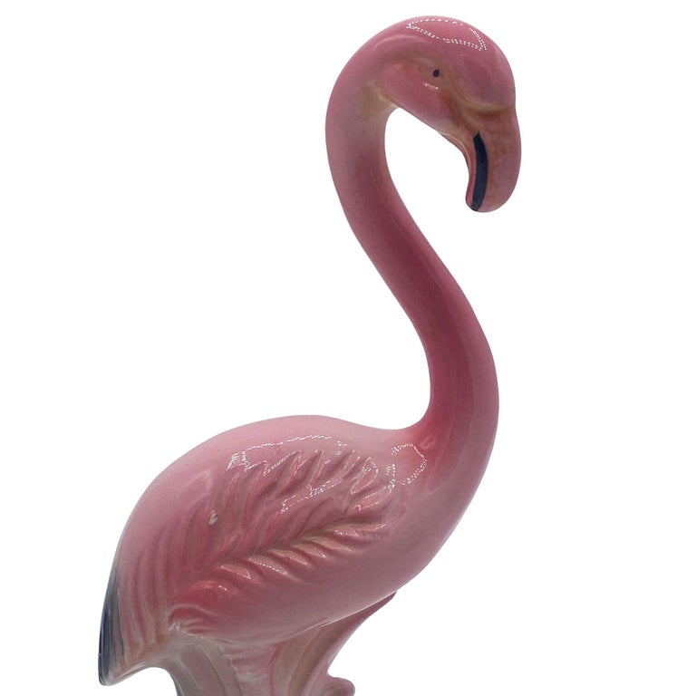Mid-century "Meeting in Florida" Matching Ceramic Pink Flamingo Statues, Pair