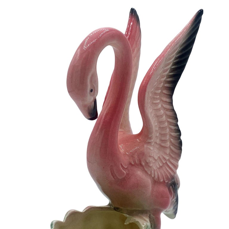 Mid-century "Lovers" Pink Flamingo Ceramic Tabletop Vase Set By Leftons
