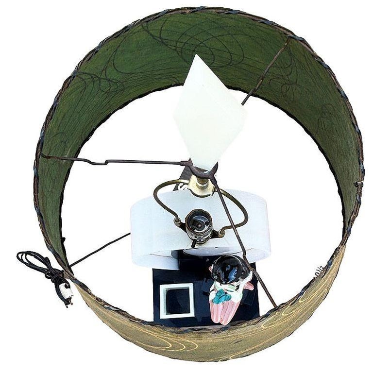 Mid-century Acrylic Hula Girl Midnight Palm Silhouette Table Lamp by Moss
