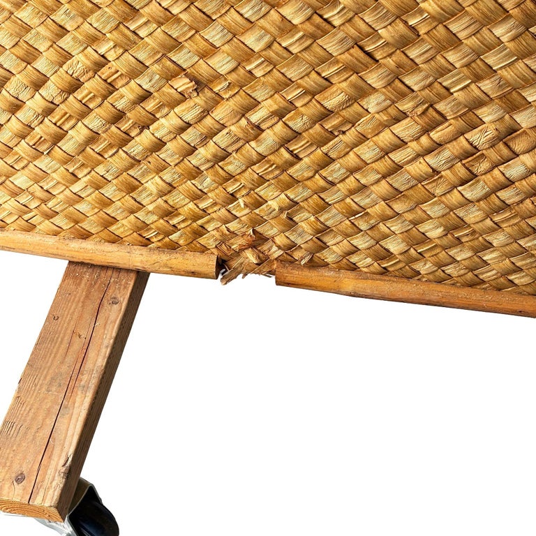 Mid-Century 9' Foot X 6' Foot Rattan and Woven Wicker Wall Divider w/ Wheels