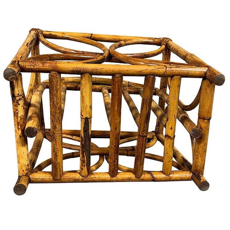 Mid-century Rattan "Butterfly" Magazine Rack with Handle