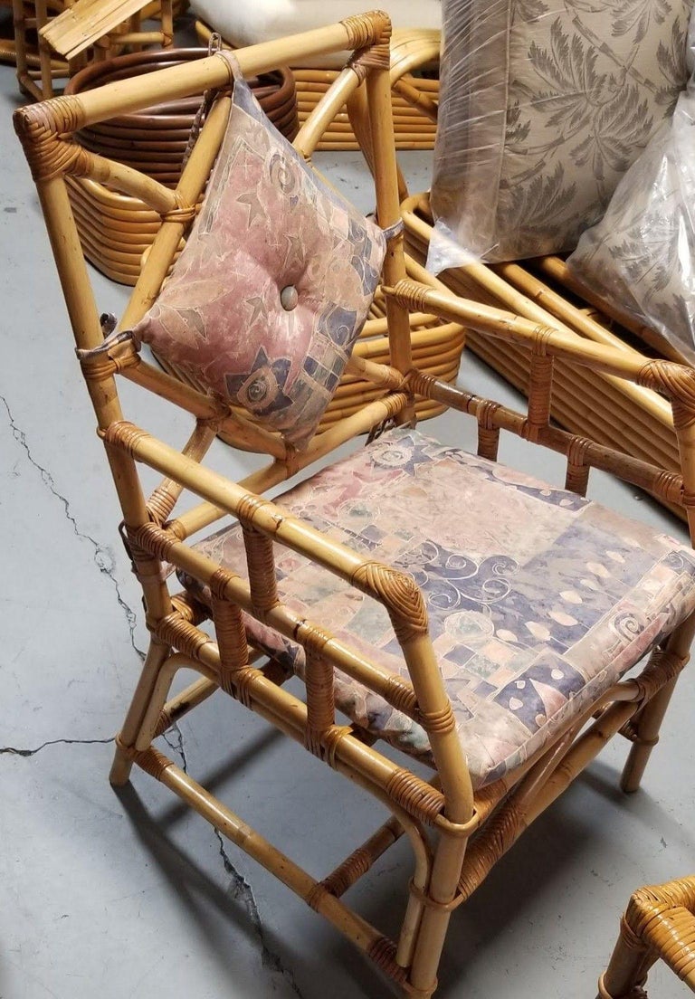 Restored Rattan Chippendale Style Dining Chairs with Diamond Back, Set of 7