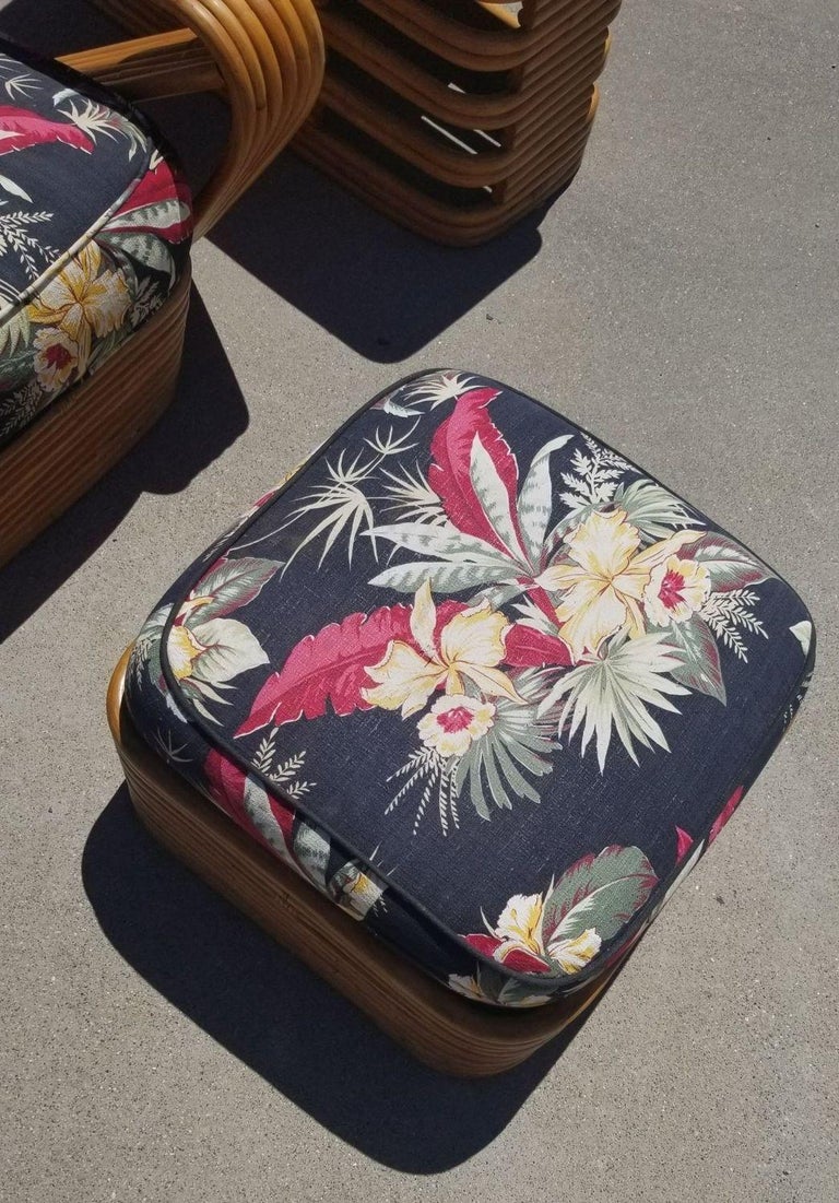 Restored Rattan 6 Strand Square Pretzel Lounge Chair Livingroom Set