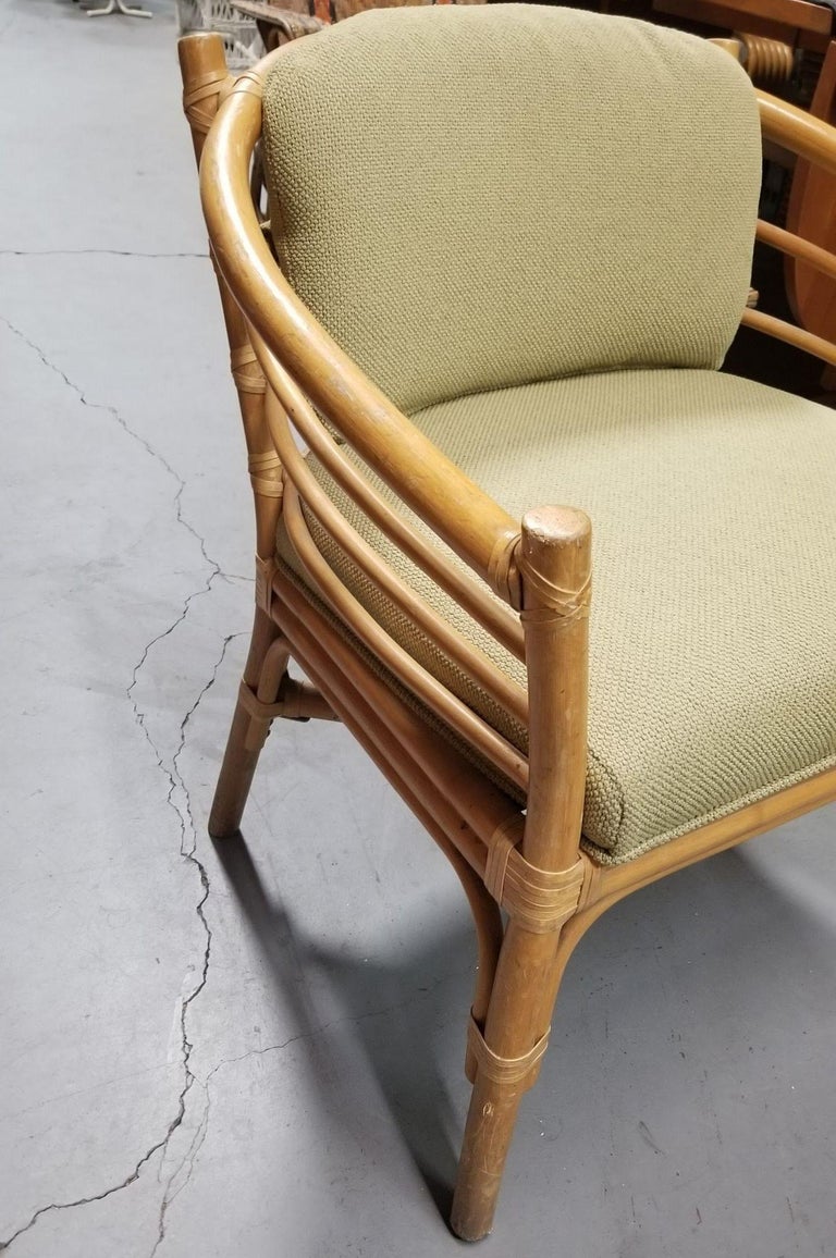 Restored Rattan Barrel Back Dining Chair Armchair W/ Skeleton Arms - Pair