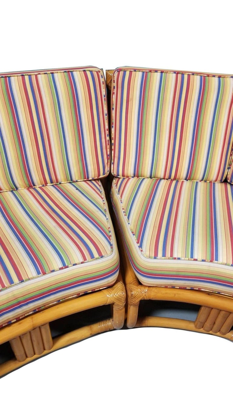 Restored Square Pretzel Rattan Corner Sofa, Coffee & Side Table Living Room Set