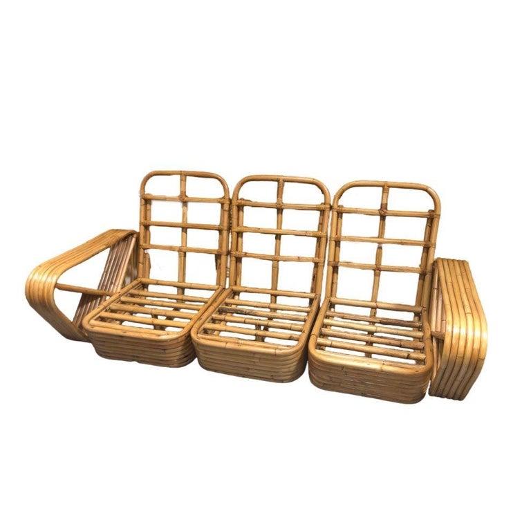 Restored Rattan Six Strand Square Pretzel Sofa