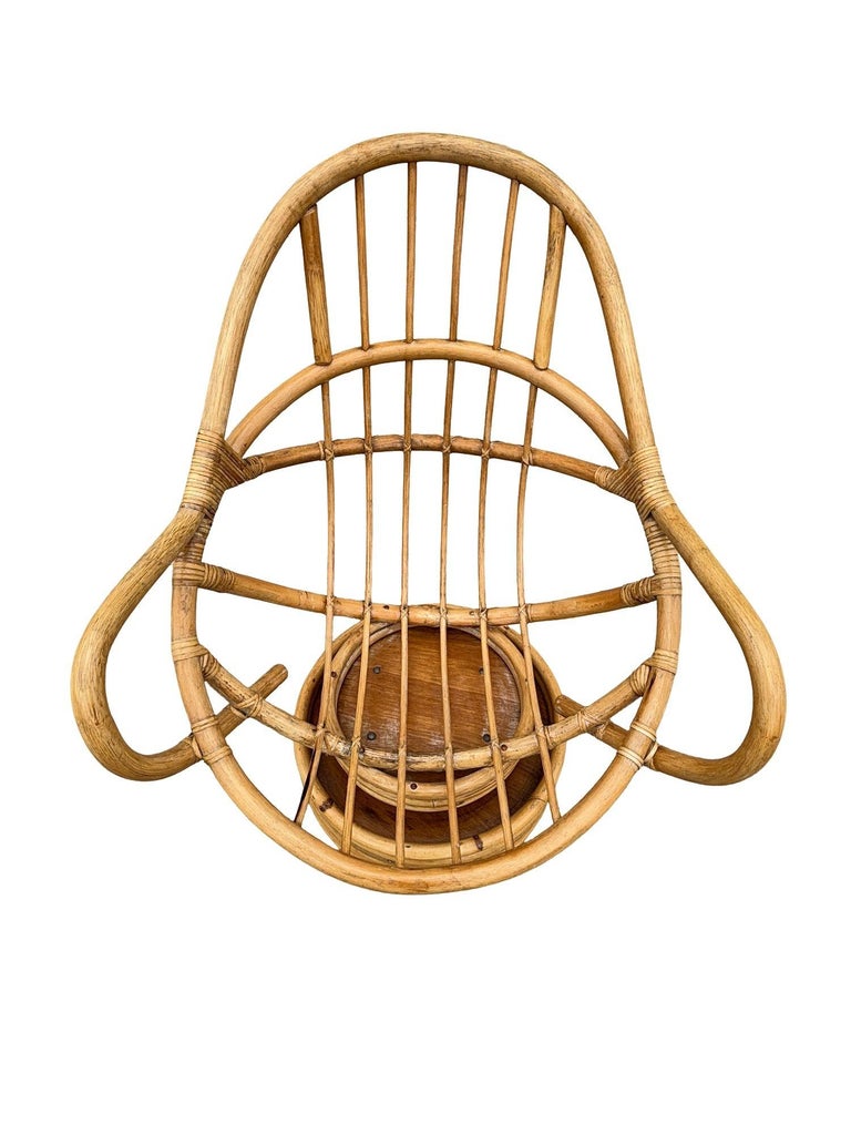 Restored Swivel Bucket Lounge Chair on Stacked Rattan Pedestal Base