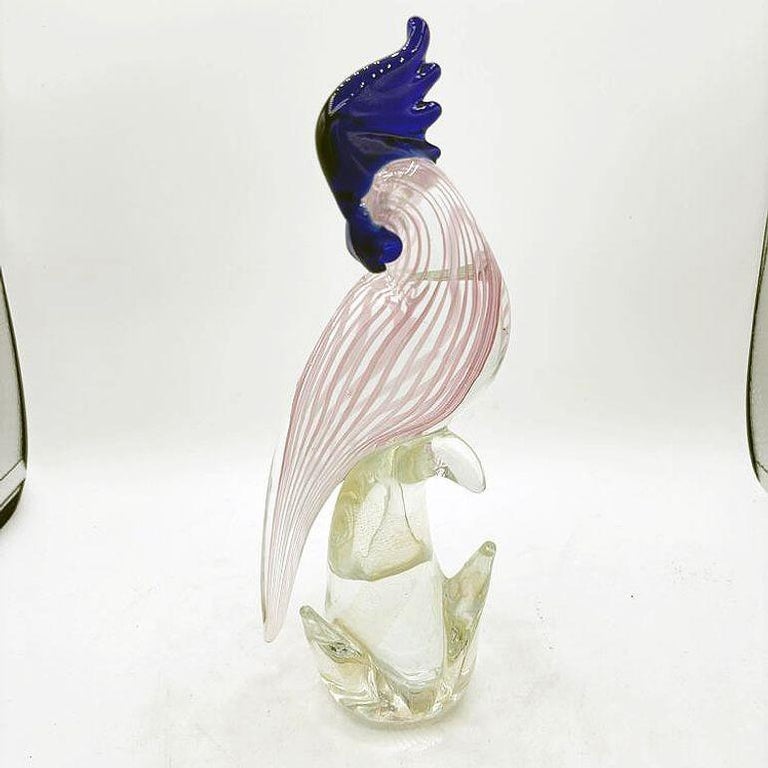 Mid-century Murano Gold Fleck Multicolored Art Glass Cockatoo Scultpure