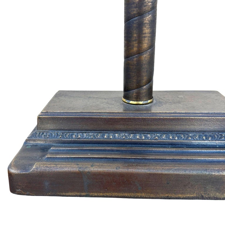 Arts & Crafts Mission Bronze Wash Brass Desk Lamp w/ Clerestory Glass Insets