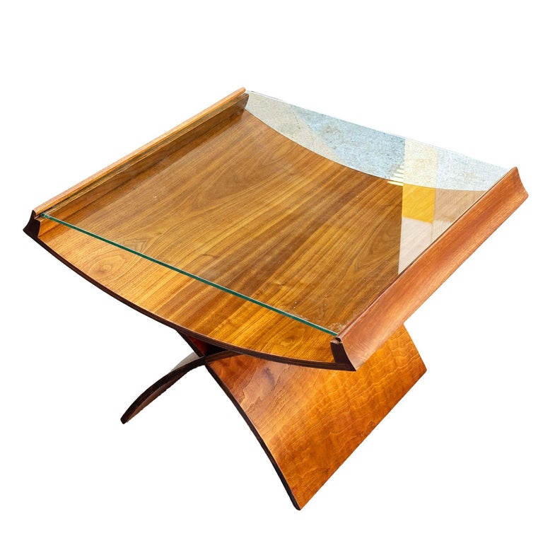 Mid-Century Molded Sculptural Bentwood Hourglass Side Drink Table w/ Glass Top