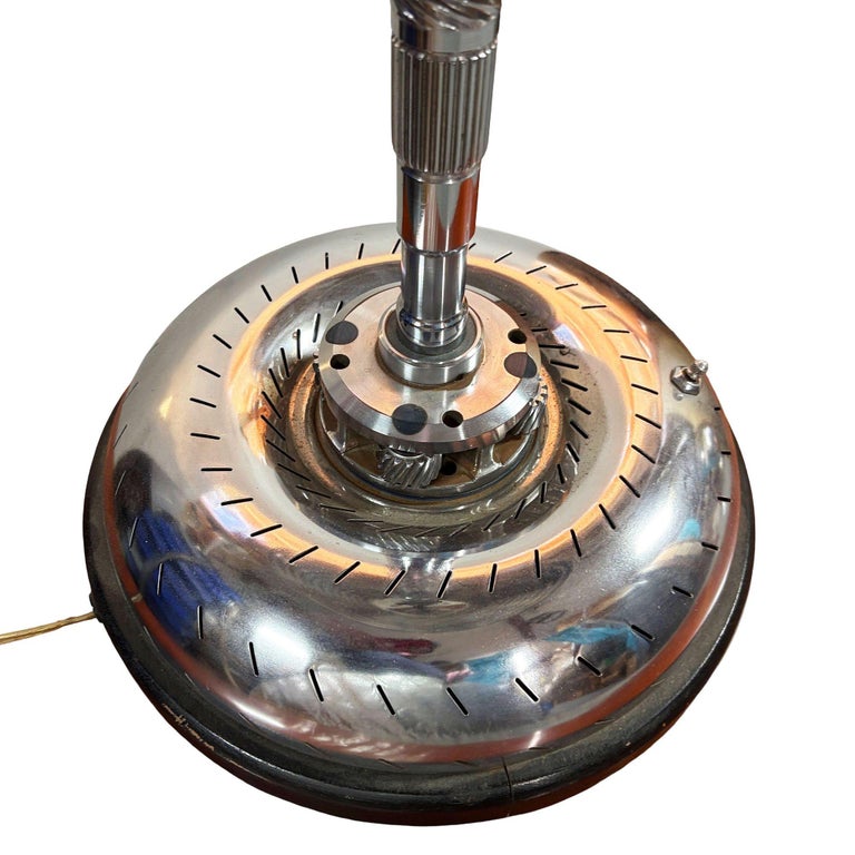 1980s Chrome Machine Age Art Deco Style Table Lamp w/ Torque Converter Base